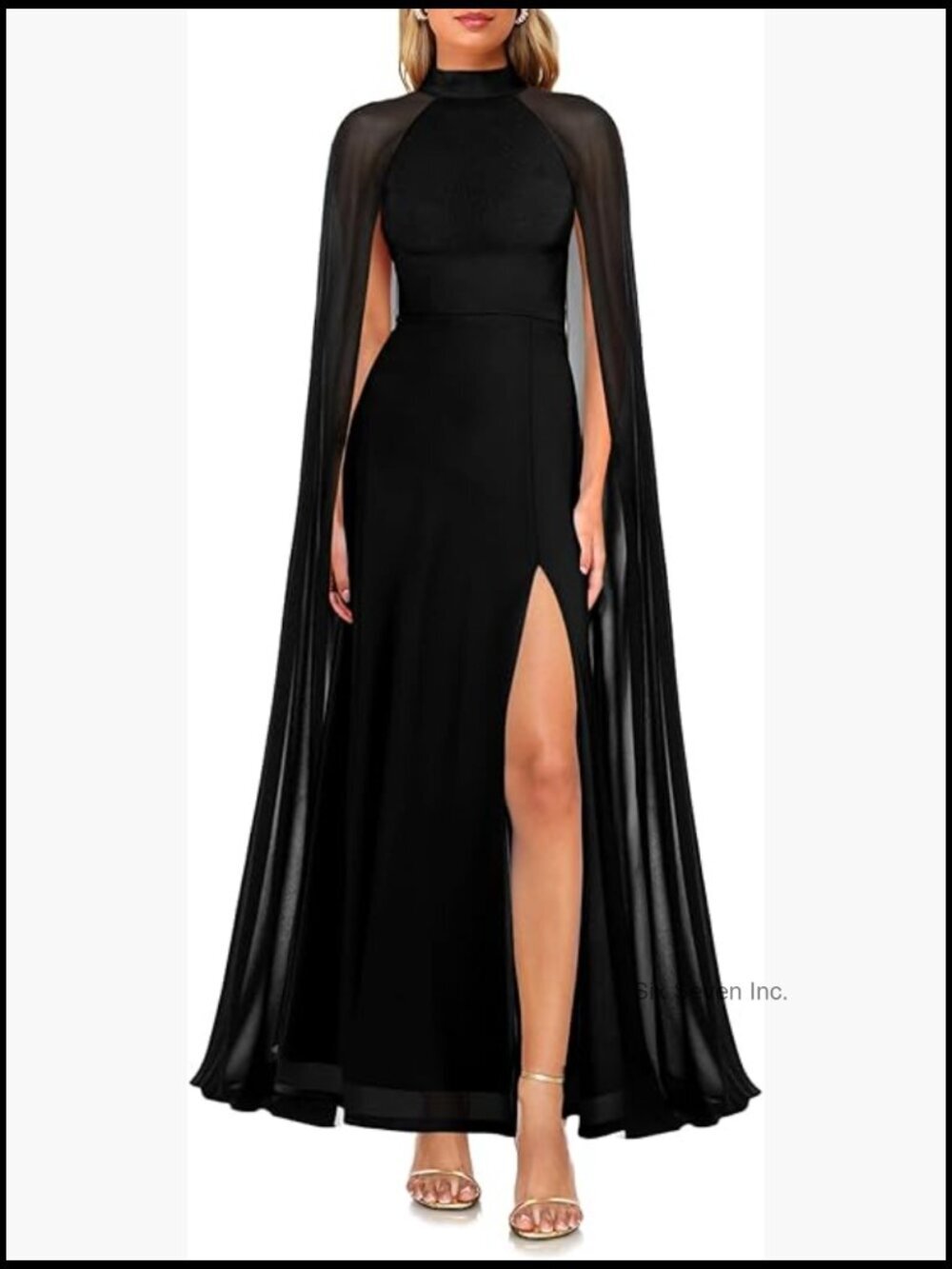 Polyester Elastane Formal Maxi Dress with Cape Sleeve Halter Neck